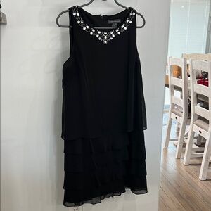 Jessica Howard Black Mini Dress with Embellished Neckline
